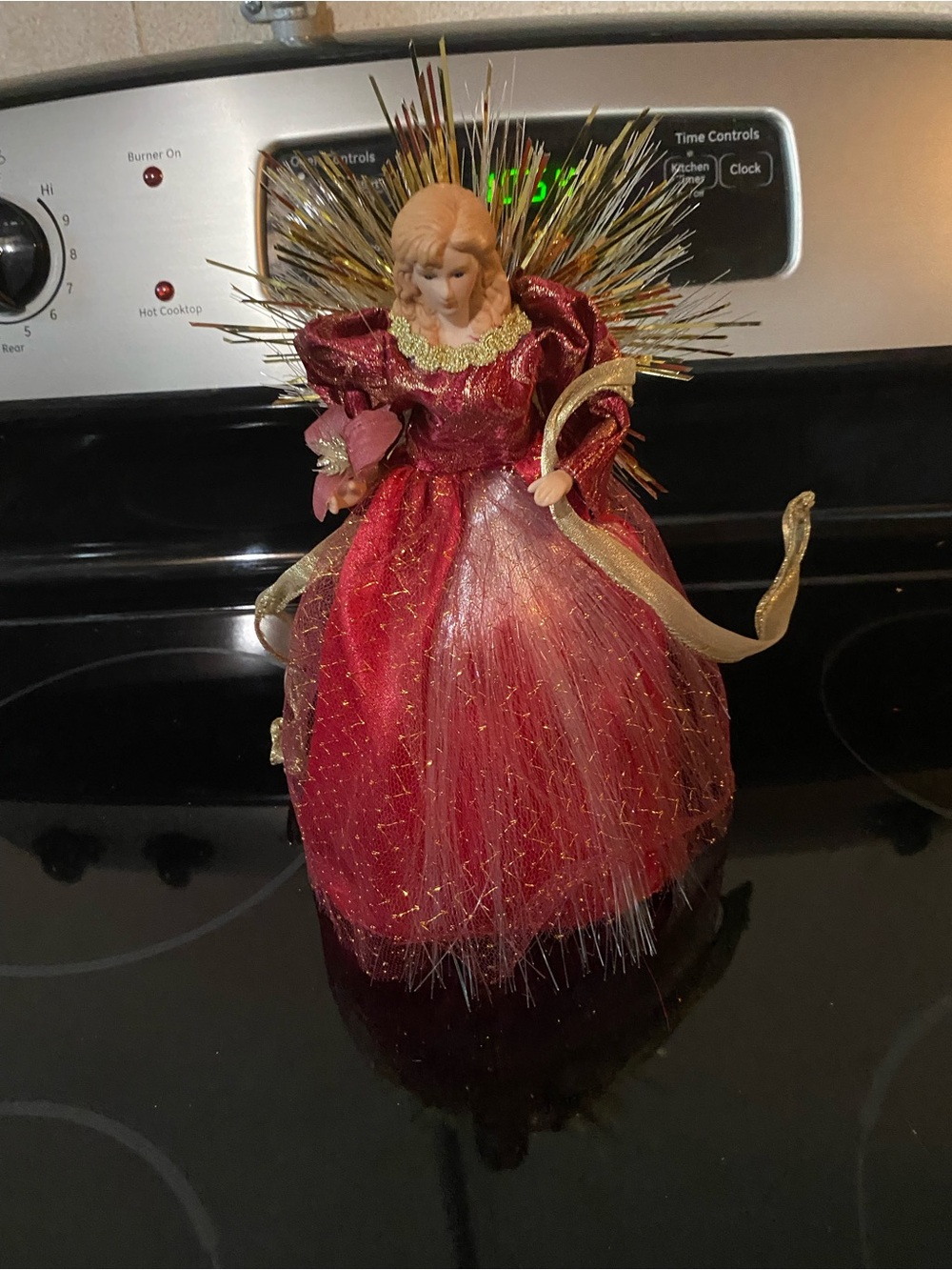 Holiday Angel Tree Topper — Red and Gold